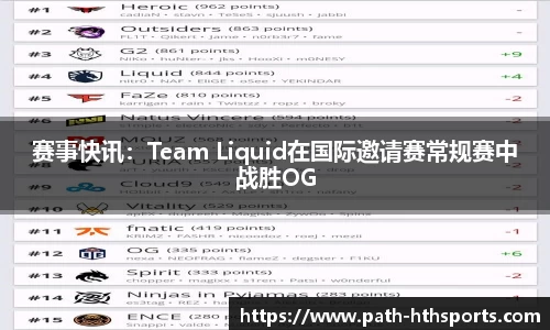 赛事快讯：Team Liquid在国际邀请赛常规赛中战胜OG